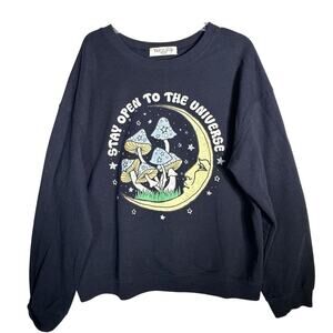 Women's Navy Blue Mushroom Moon Sweatshirt Stay Open to the Universe